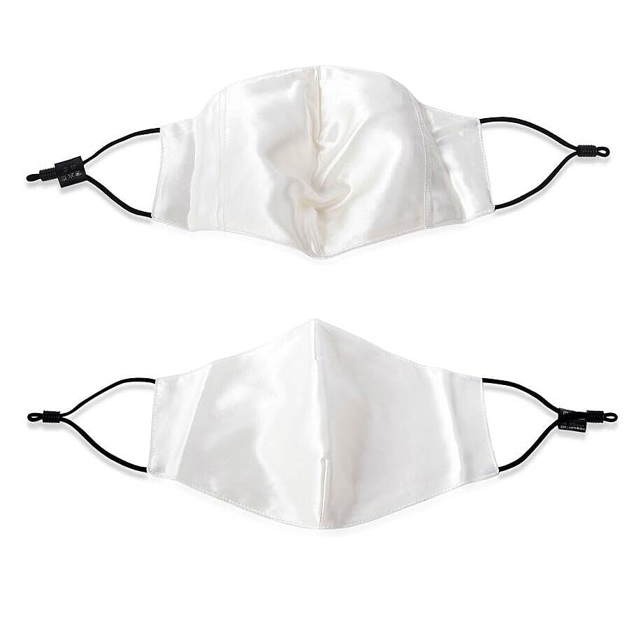 100% Mulberry Silk Face Cover with 7 pcs Melt Blown Cotton Pad (Size 22.5x14 Cm) - White
