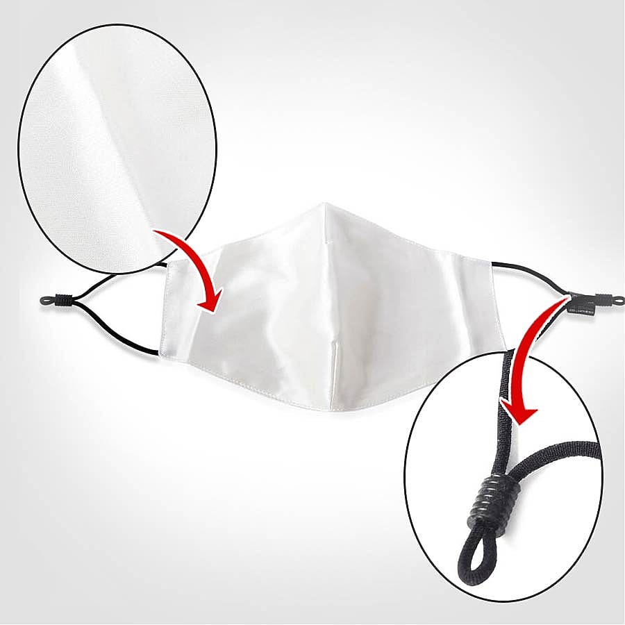 100% Mulberry Silk Face Cover with 7 pcs Melt Blown Cotton Pad (Size 22.5x14 Cm) - White