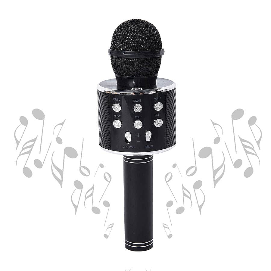 Wireless Karaoke Microphone Speaker with Bluetooth & USB Cable - Black