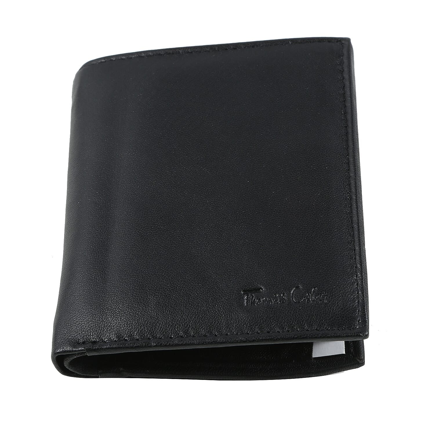 Close Out Deal- THOMAS CALVI 100% Genuine Leather Wallet with Gift Box- Black with Flap Cover