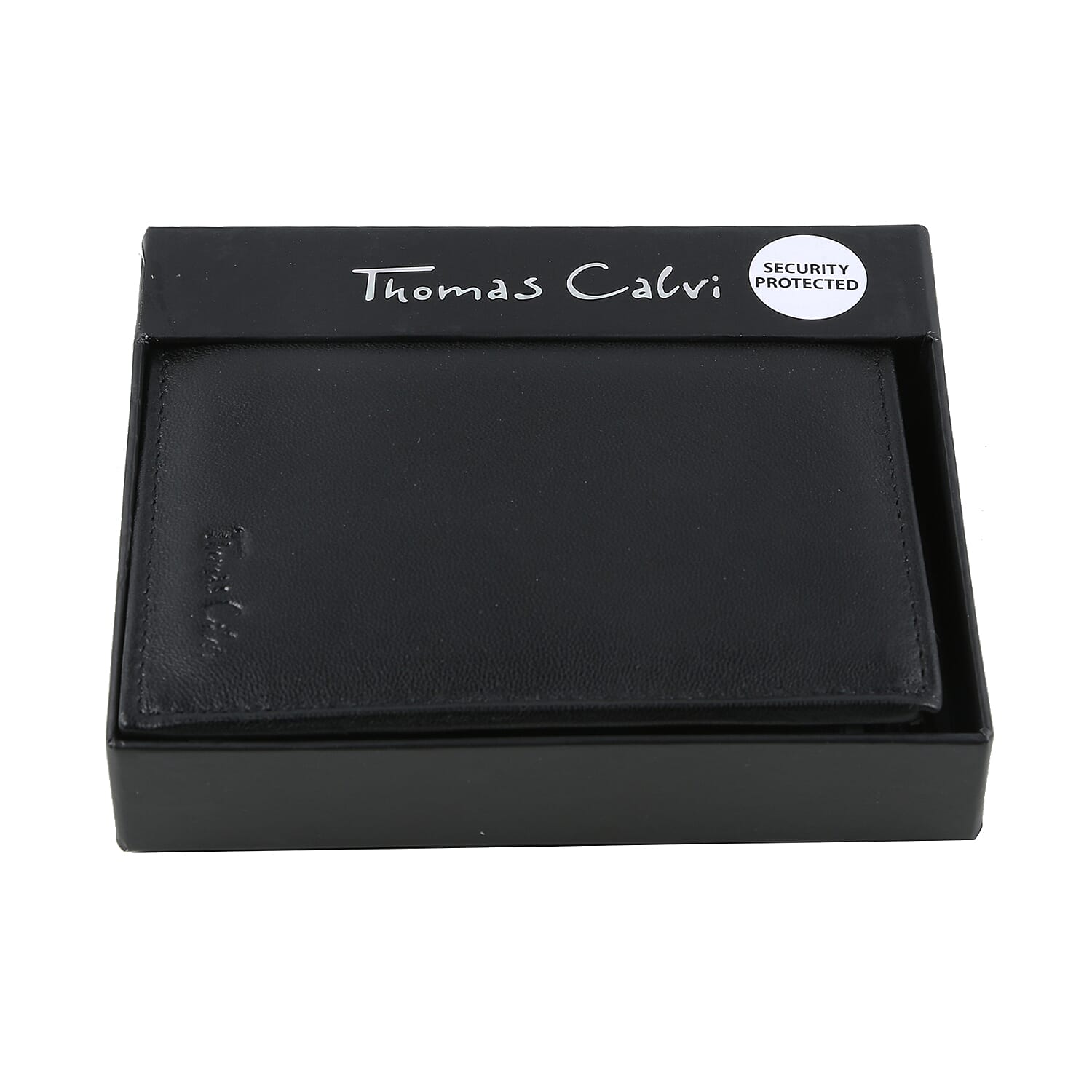 Close Out Deal- THOMAS CALVI 100% Genuine Leather Wallet with Gift Box- Black with Flap Cover