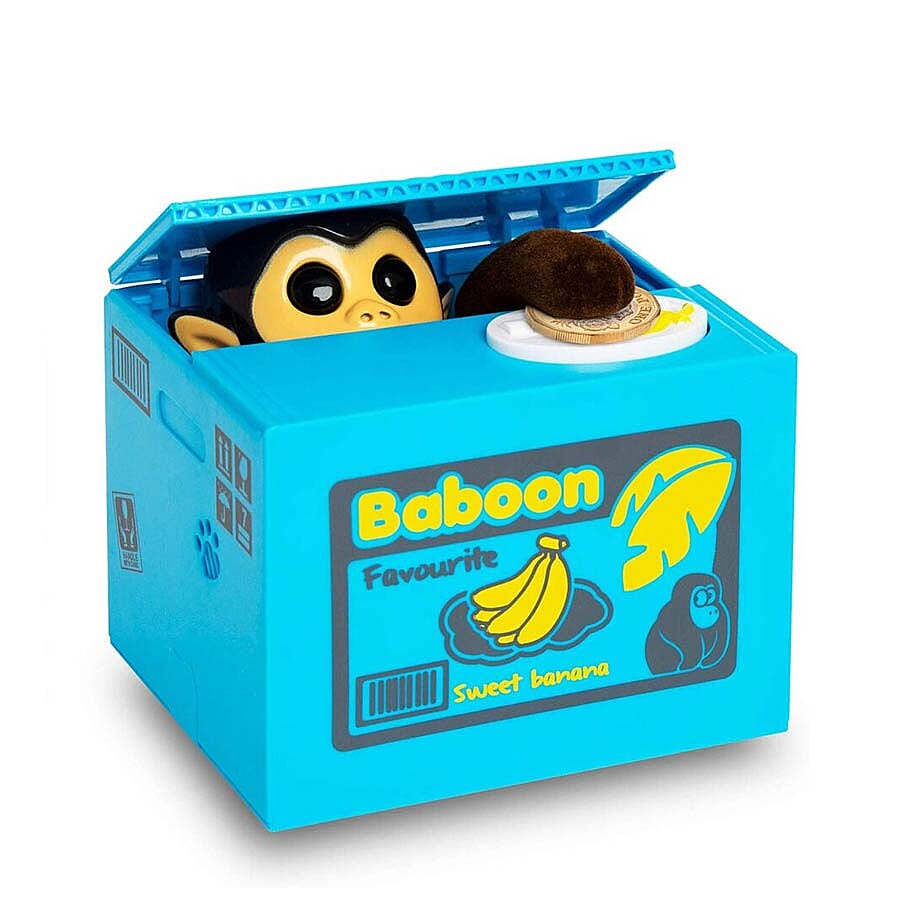 Coin Stealing Monkey Money Box (Size 12x10x9cm) - 2xAA Batteries not included