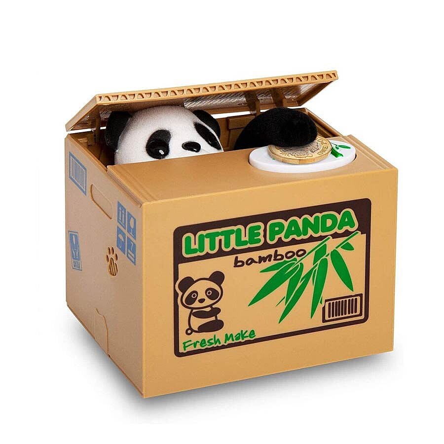 Coin Stealing Panda Money Box (Size 12x10x9cm) - 2xAA Batteries Not Included