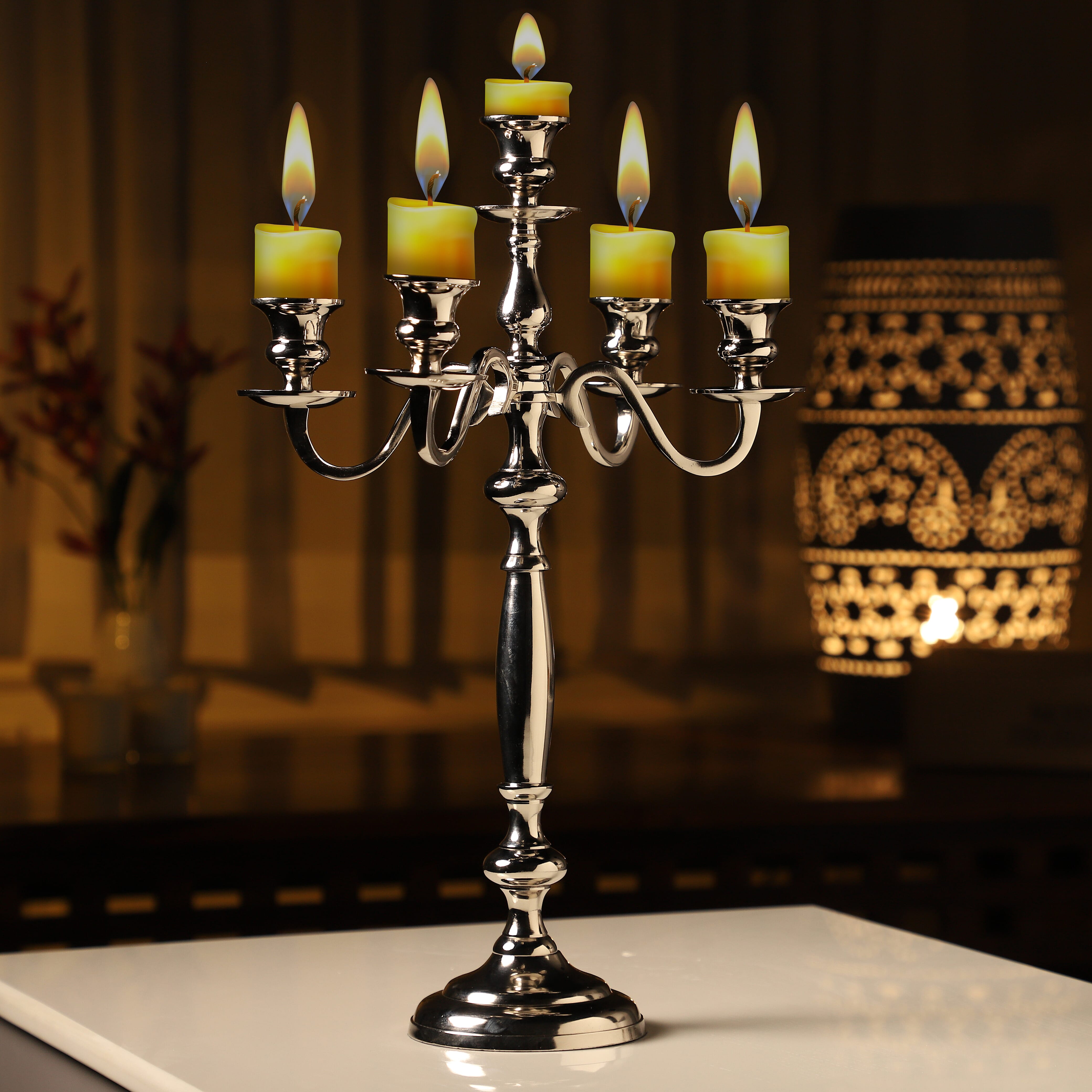 5 Arms Candelabra Silver Tone (5 Candles) (H-50 Cm)