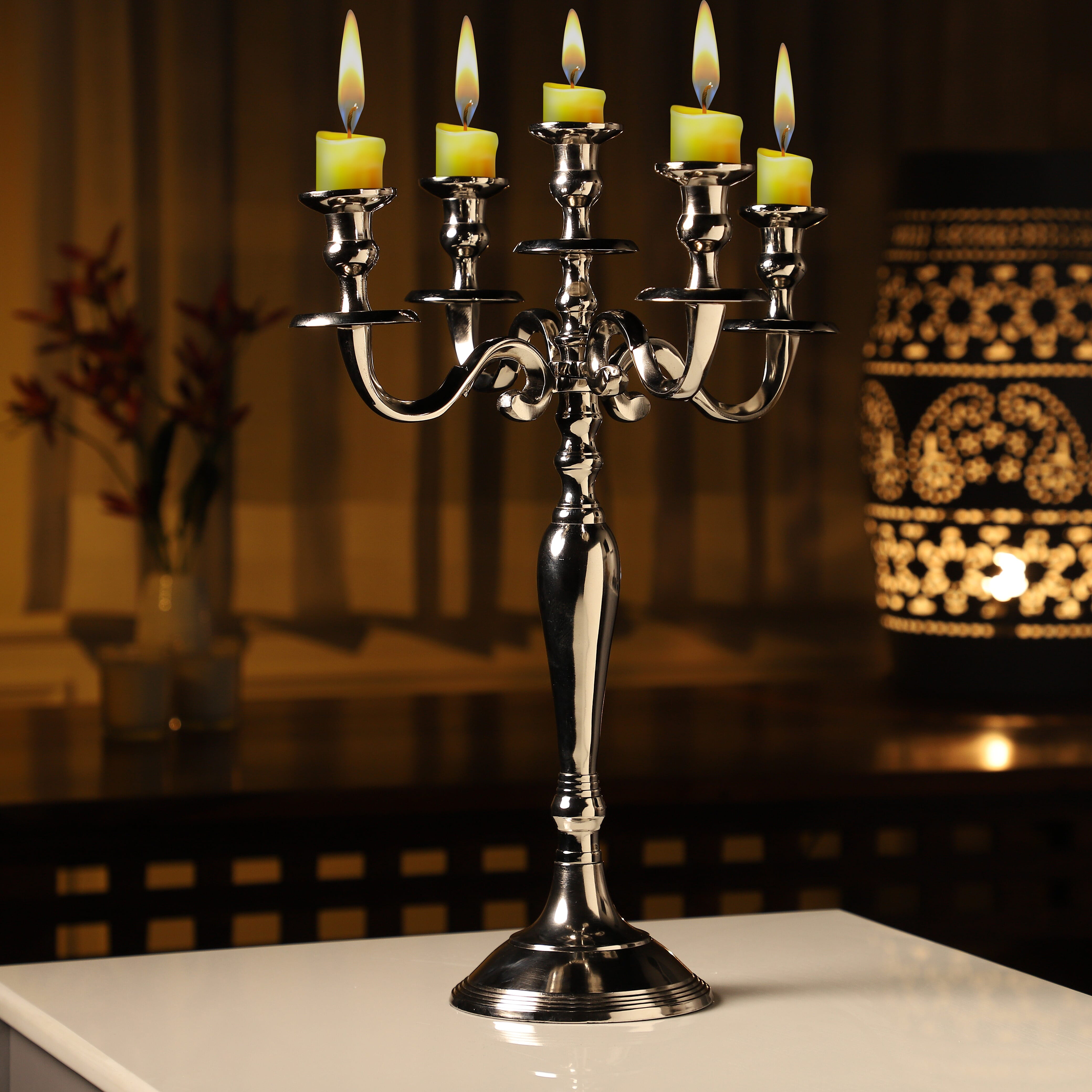 5 Arms Candelabra Silver Tone (5 Candles) (H-50 Cm)