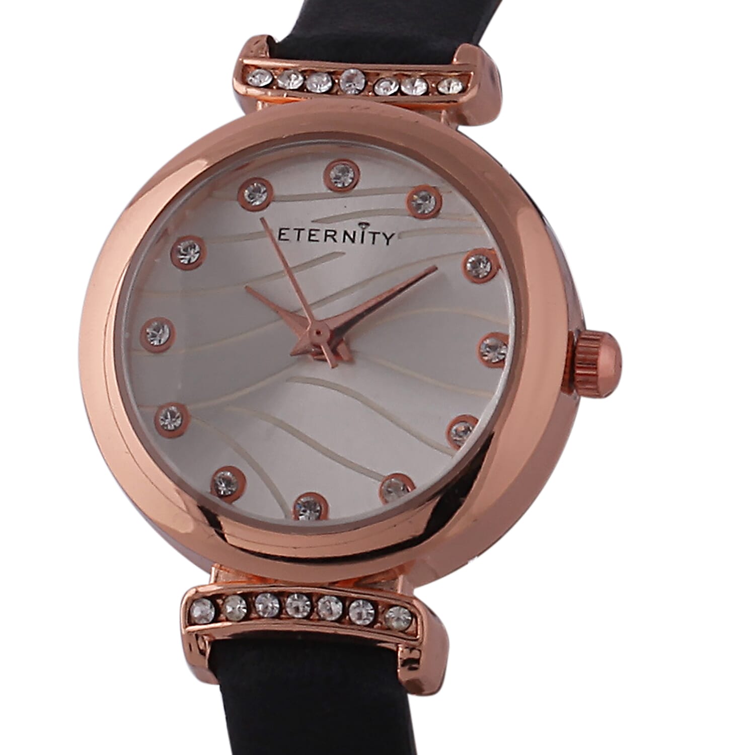 ETERNITY  Studded Ladies Watch with a Genuine Leather Strap - Rose Gold Tone