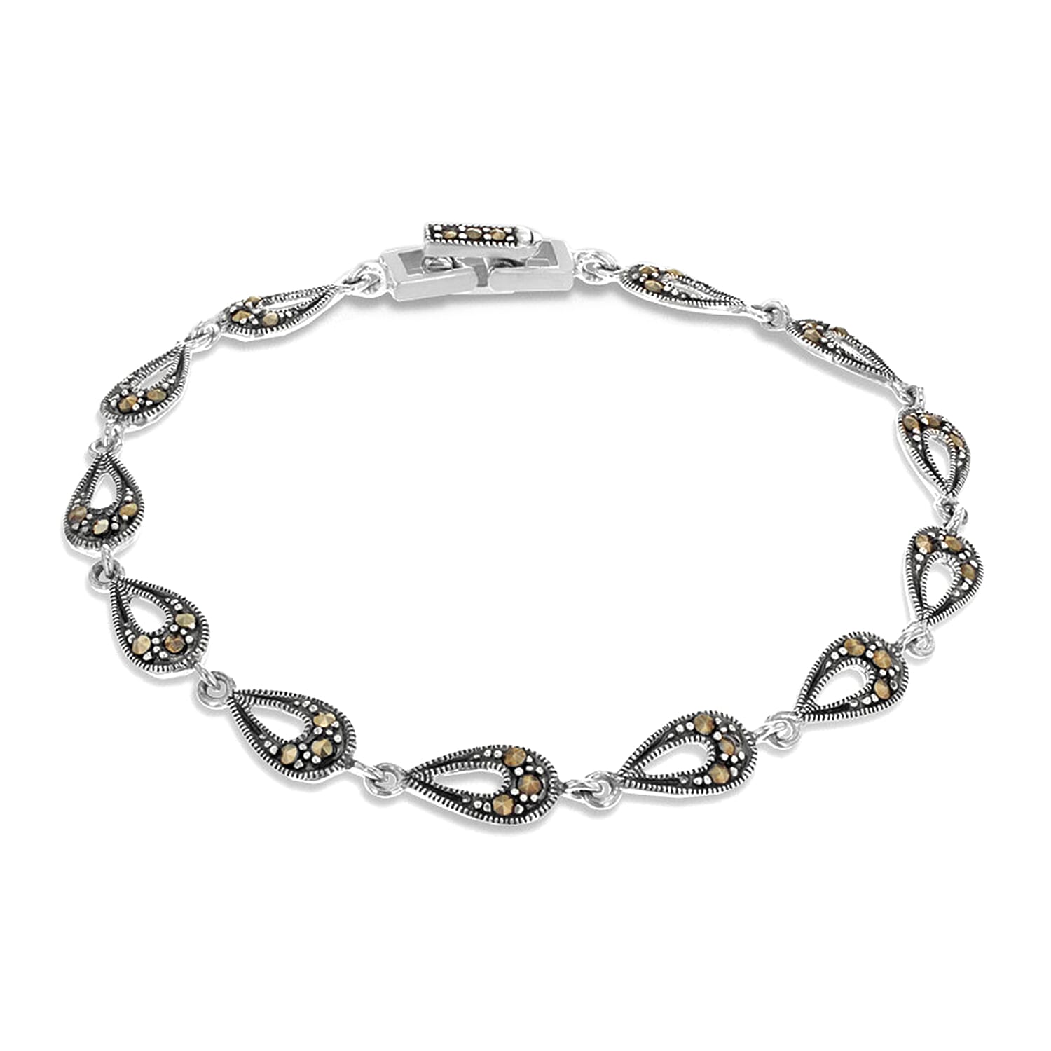 Hatton Garden Close Out - Sterling Silver Marcasite Teardroplet Bracelet (Size 7.5), Sliver Wt. 6.50 Gms