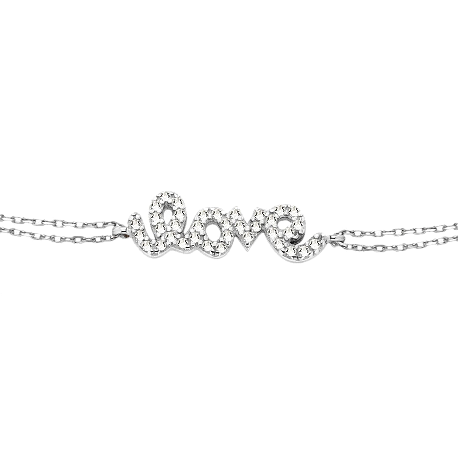 ELANZA AAA Simulated Diamond LOVE Bracelet (Size 7.5) in Sterling Silver