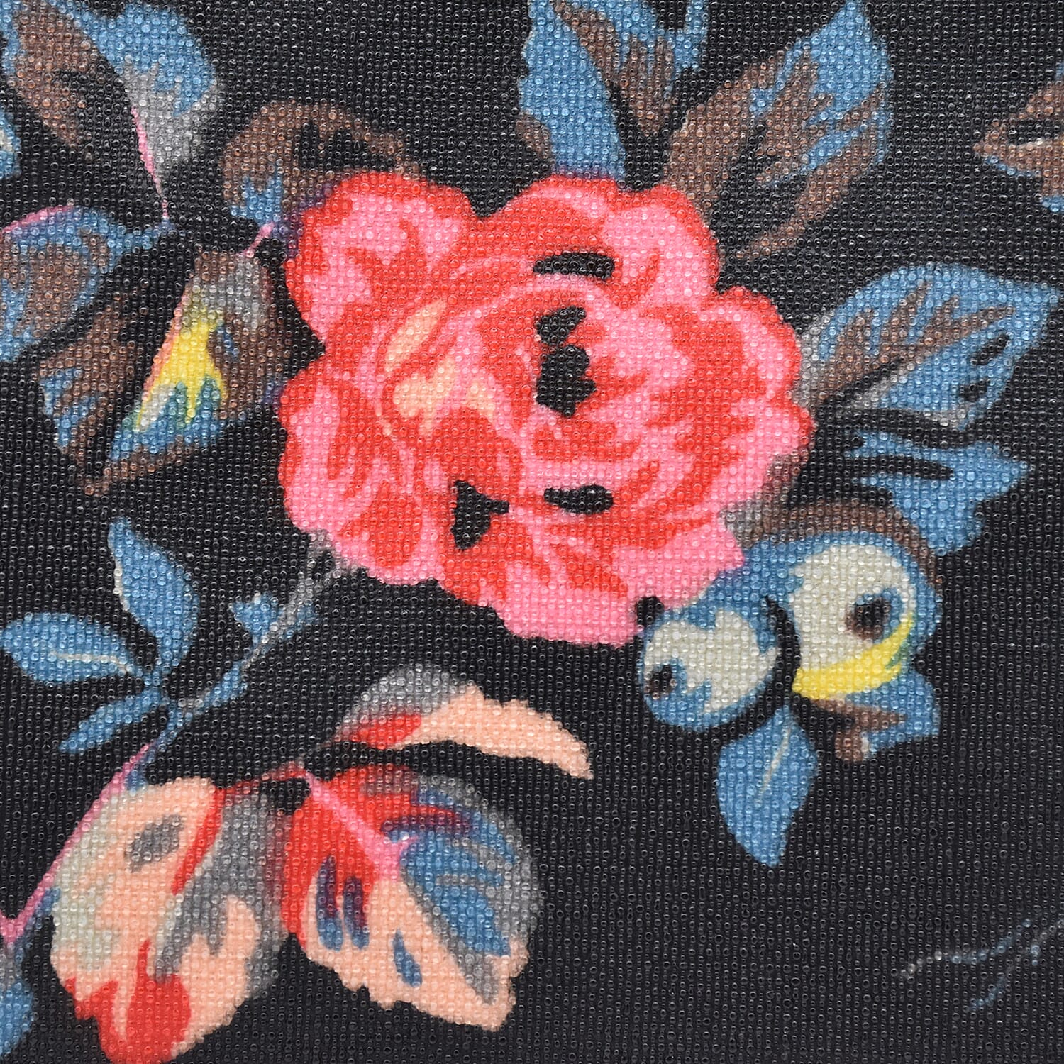 Floral Print Handbag with Zipper Closure (Size 23x37x15cm) - Navy and Multi