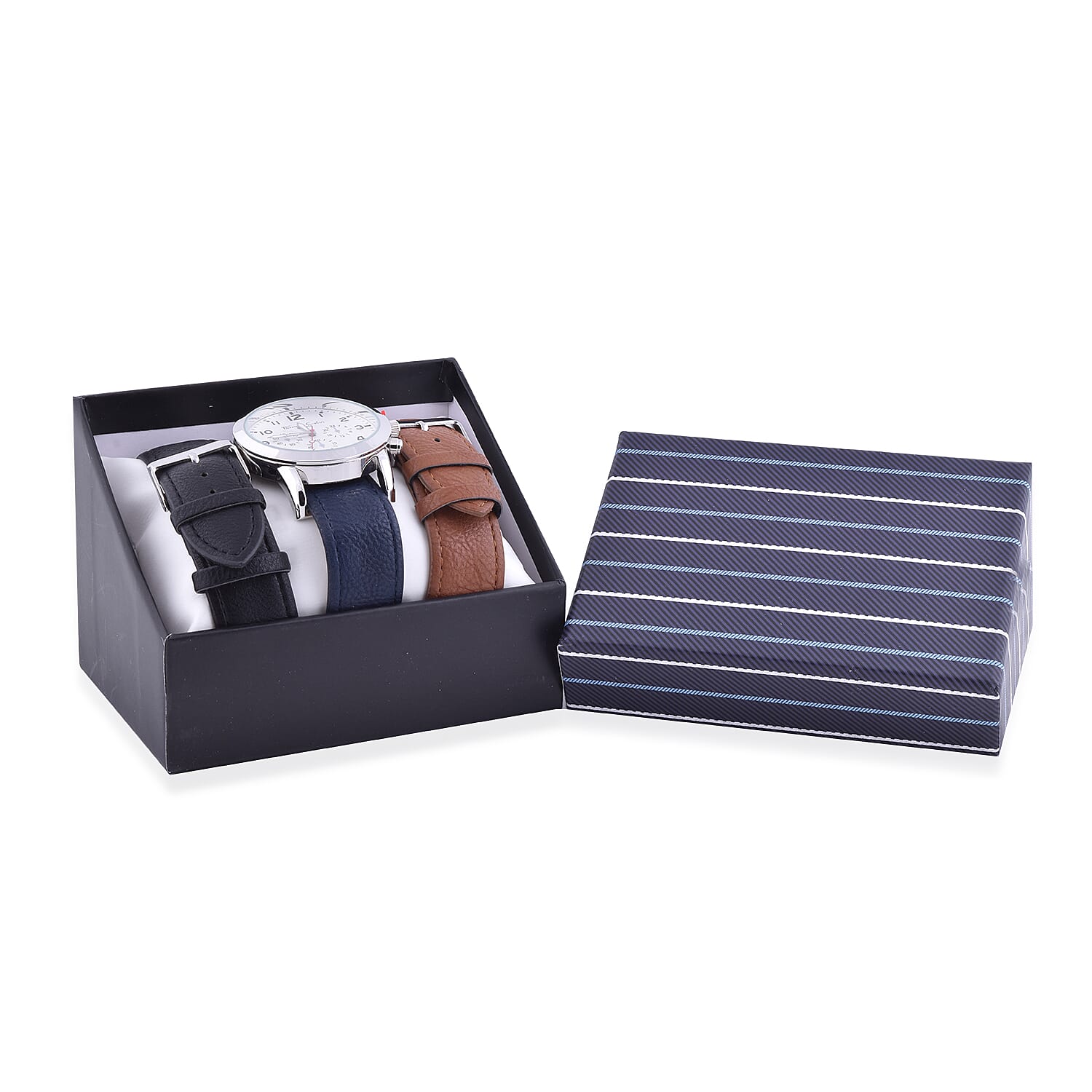Thomas Calvi White Dial Mens Quartz Watch Gift Set with Interchangeable Straps in Silver Tone
