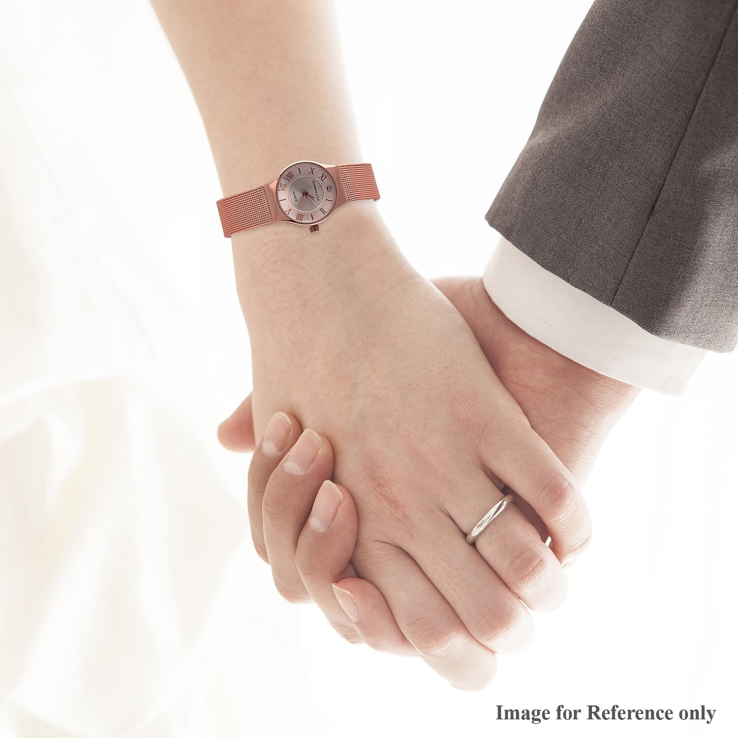 DIAMOND and CO LONDON Diamond Studded Bracelet Watch with a Stainless Steel Mesh Style Strap in Rose Gold Tone