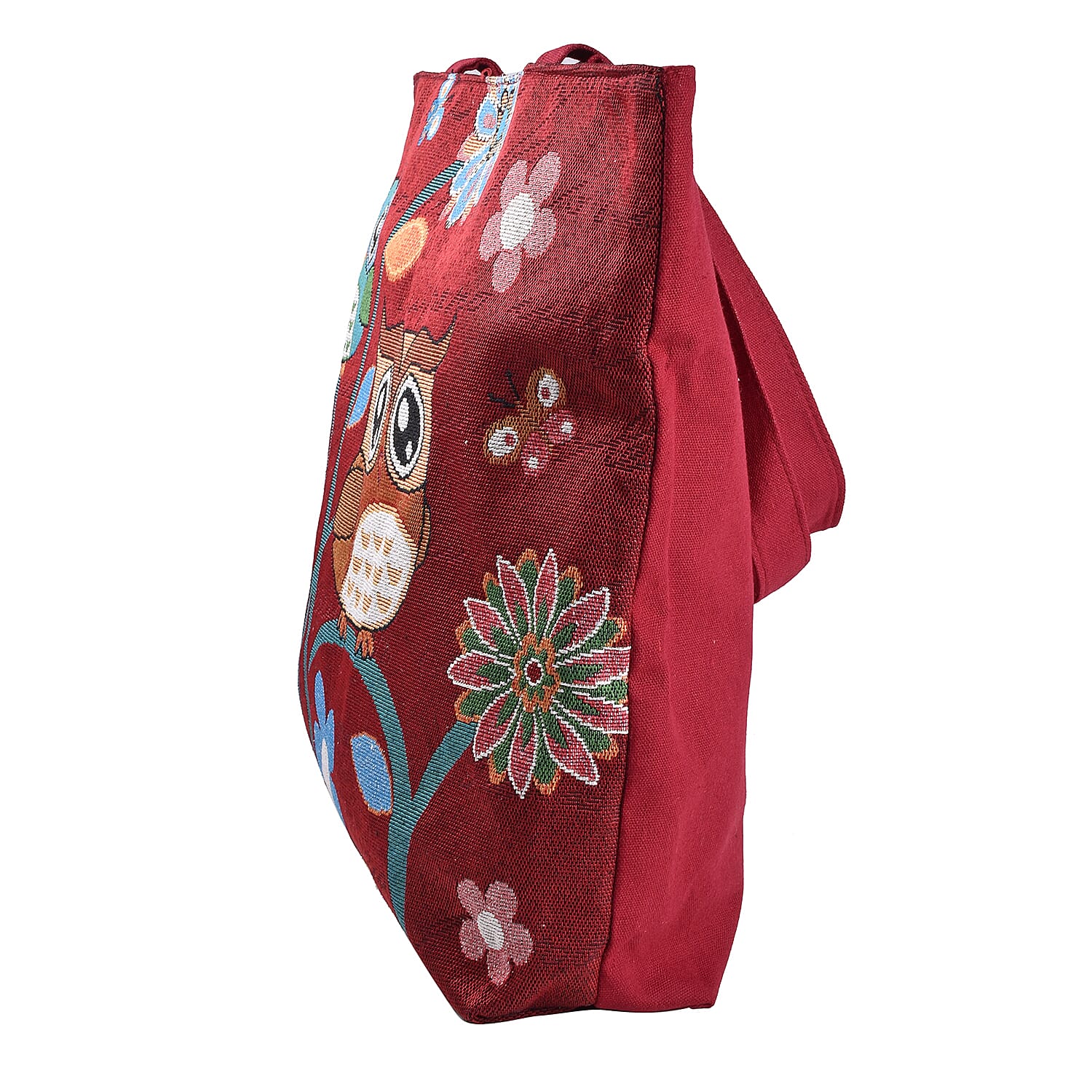 Tapestry Two Owls On Branch Large Tote Bag (H 34 cm x W 43cm) - Maroon