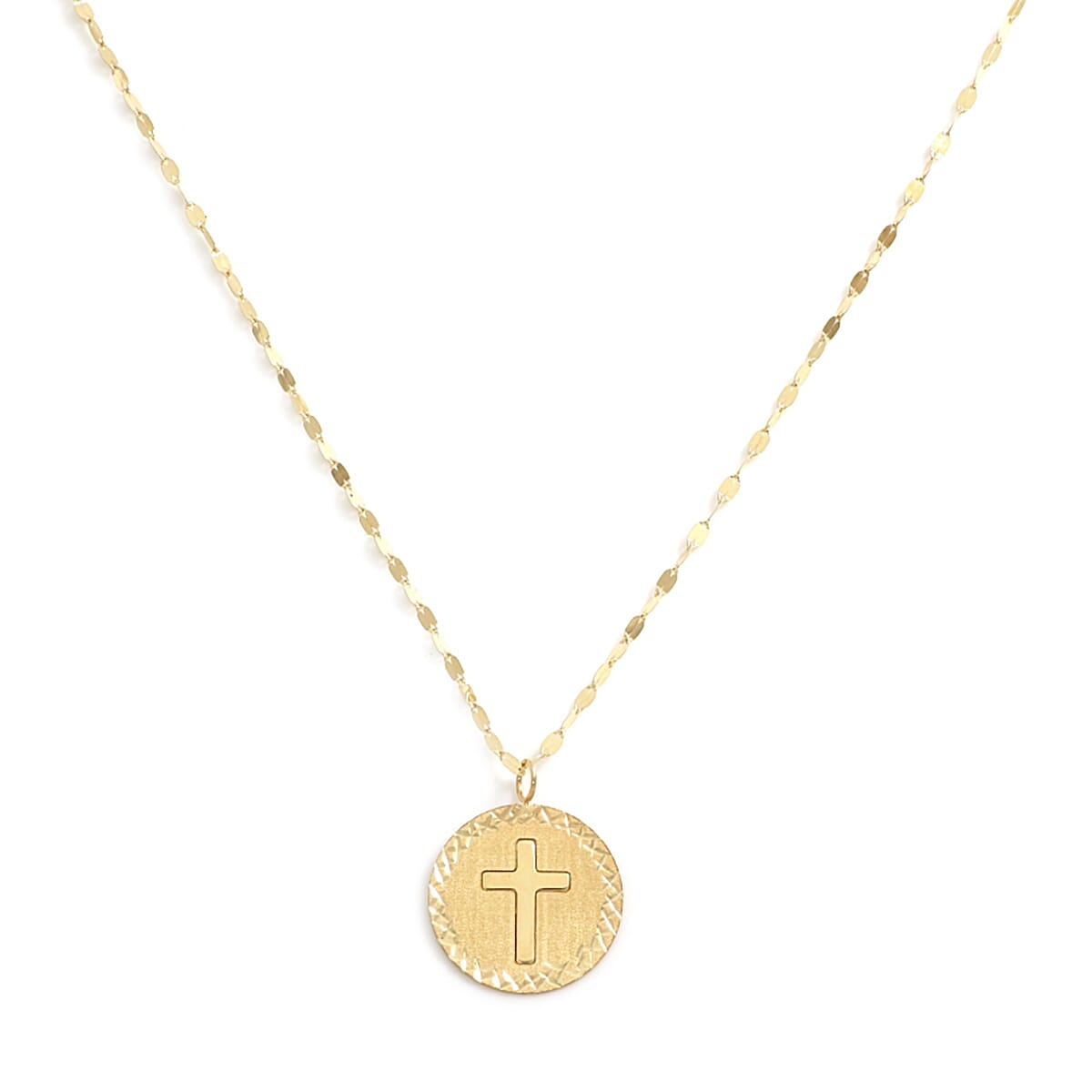 Italian Made - 9K Yellow Gold Cross Pendant with Chain (Size 18)