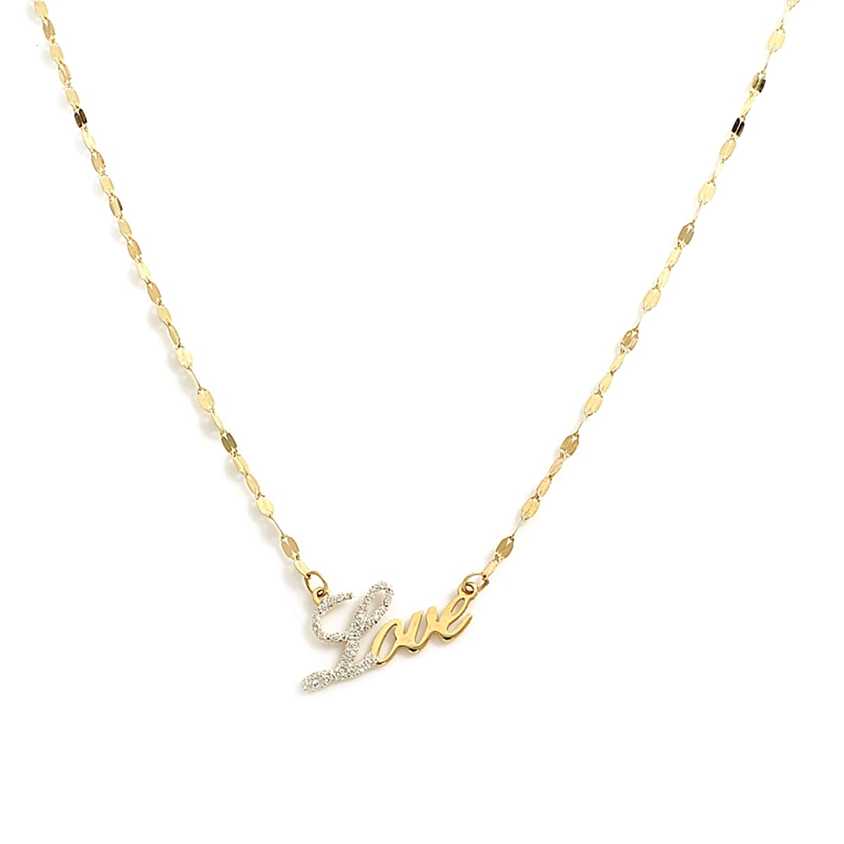 Italian Made 9K Yellow Gold Diamond Dust Love Necklace (Size 18)