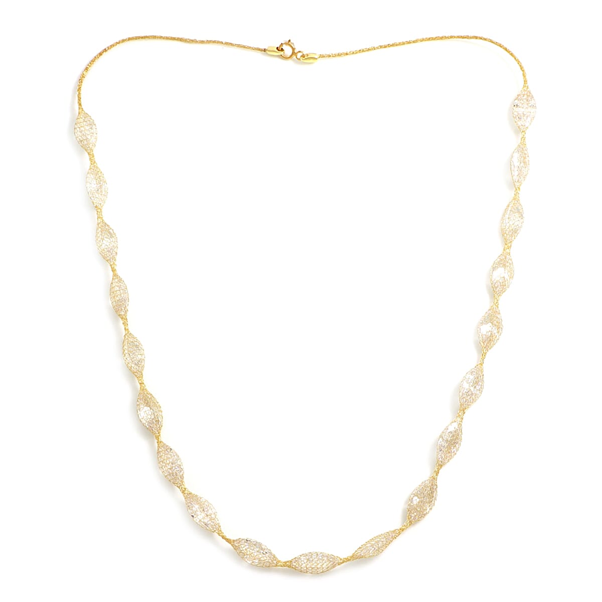 Italian Made - 9K Yellow Gold Cubic Zirconia Tuscan Crochet Necklace (Size 18)