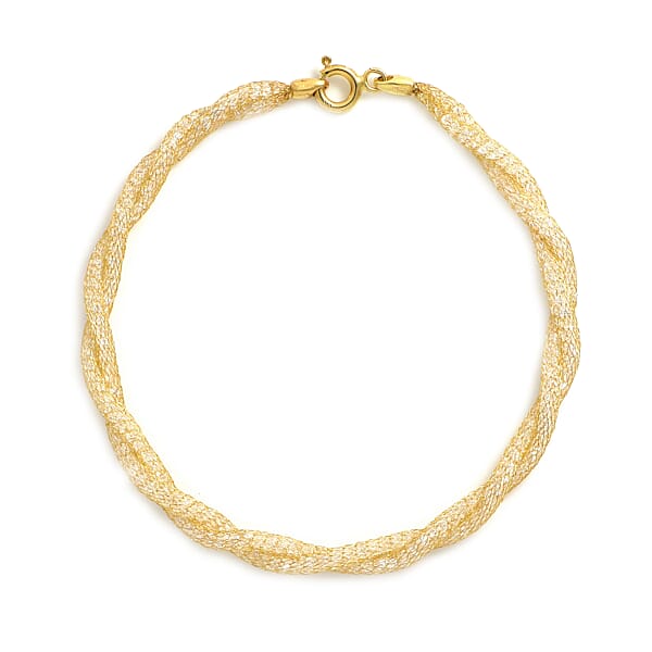 Italian Made - 9K Yellow Gold Cubic Zirconia Tuscan Crochet Bracelet ...