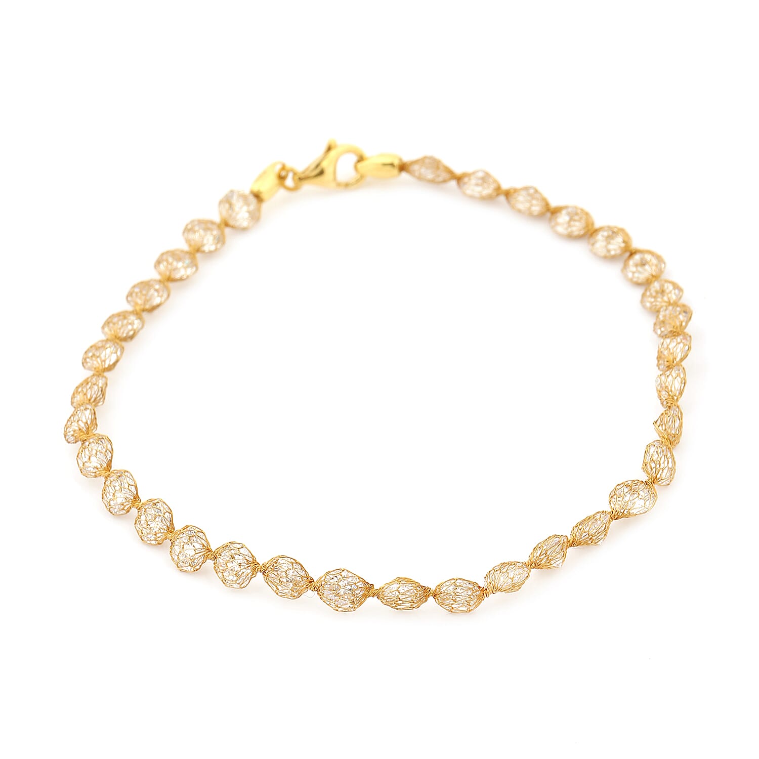 Italian Made - 9K Yellow Gold Tuscan Crochet Cubic Zirconia Bracelet (Size 7.5)