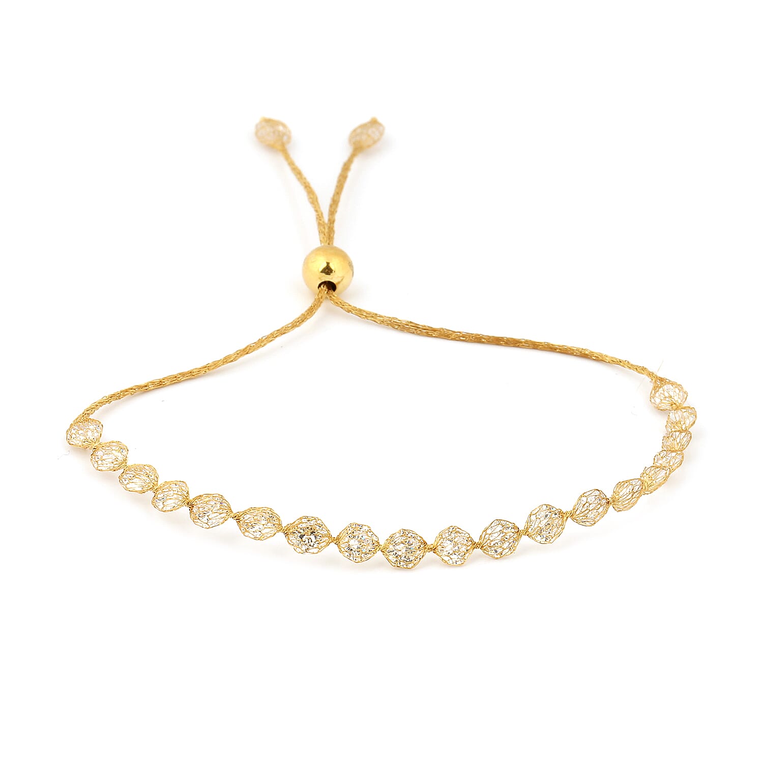 Italian Made - 9K Yellow Gold Cubic Zirconia Adjustable Bolo Bracelet (Size 6.5-9.5)