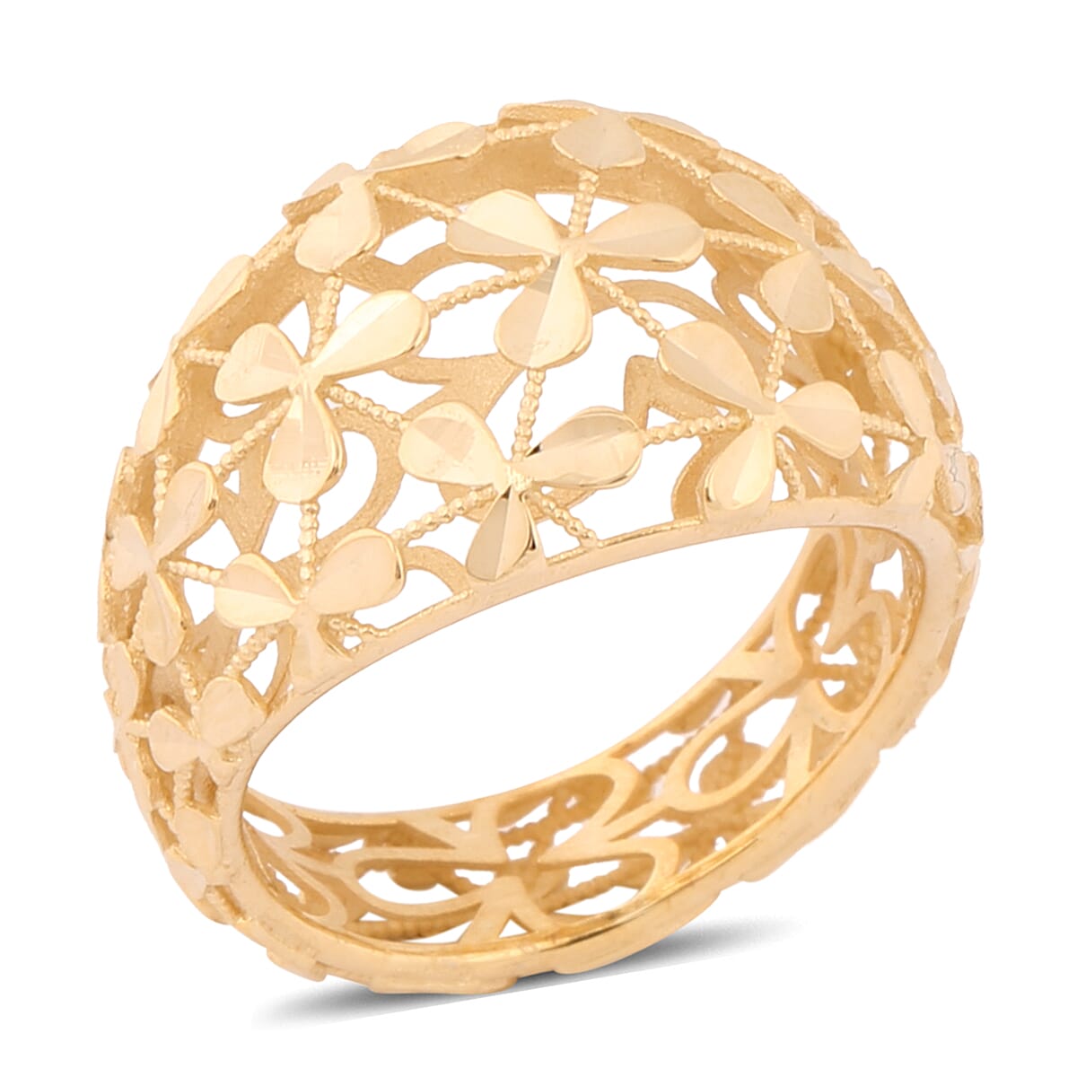 Italian Made - 9K Yellow Gold Designer Filigree Ring