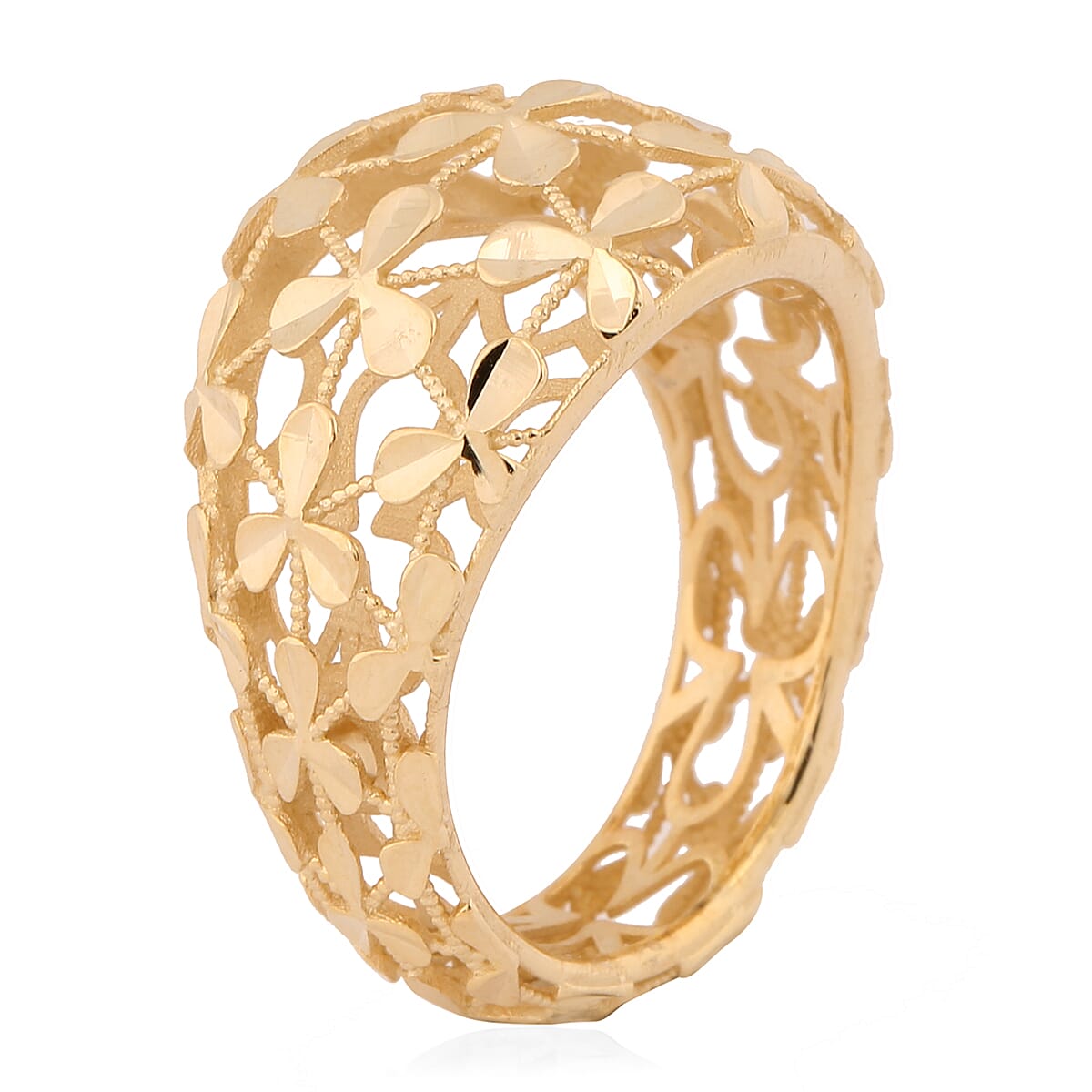 Italian Made - 9K Yellow Gold Designer Filigree Ring