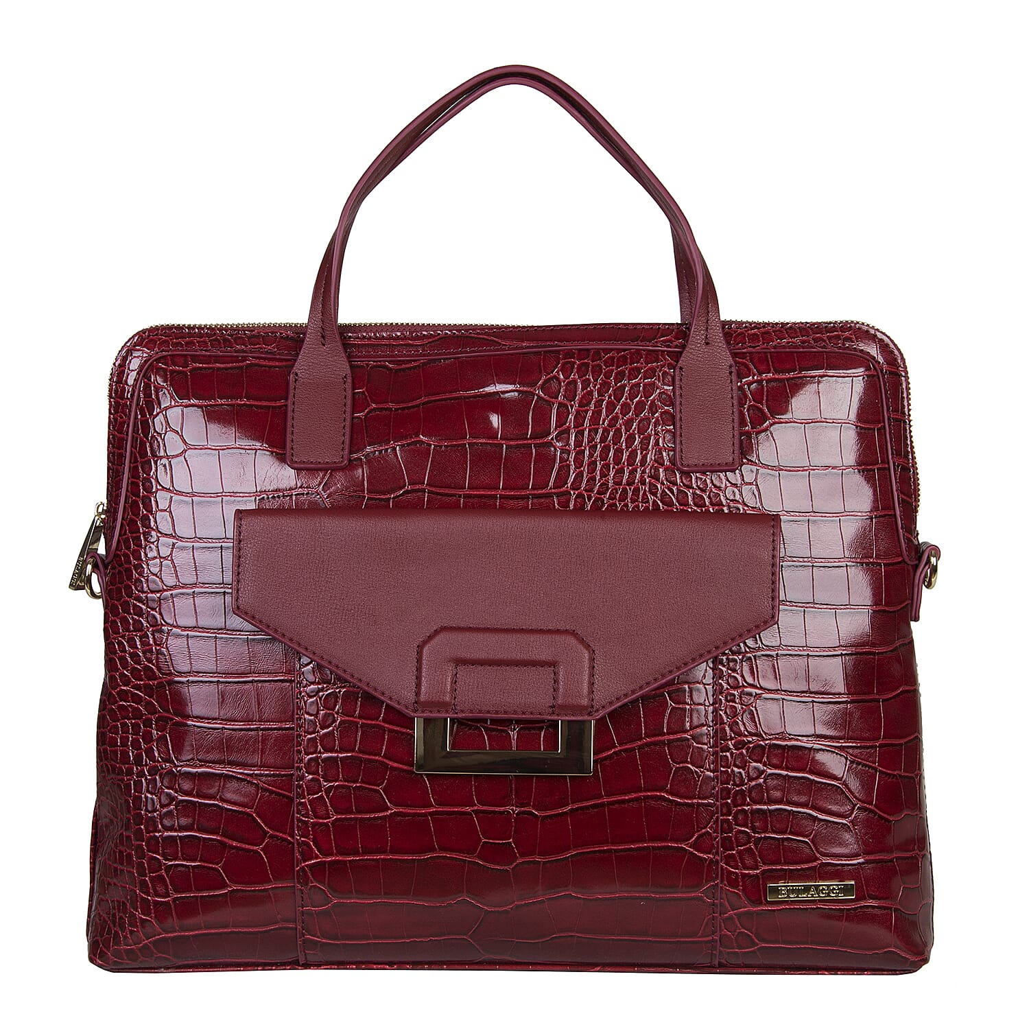 Bulaggi Collection - Cynthia Croco Print Laptop Bag with Slip Pocket at Front (40x31x06cm) - Burgundy