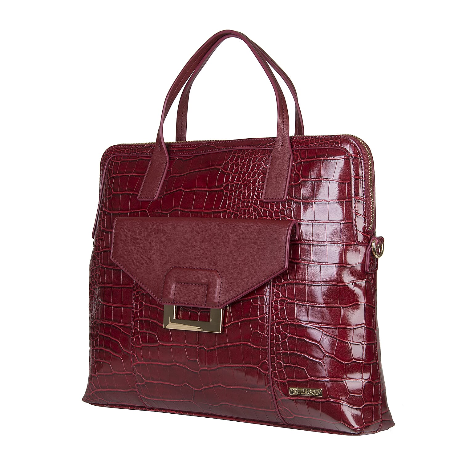 Bulaggi Collection - Cynthia Croco Print Laptop Bag with Slip Pocket at Front (40x31x06cm) - Burgundy