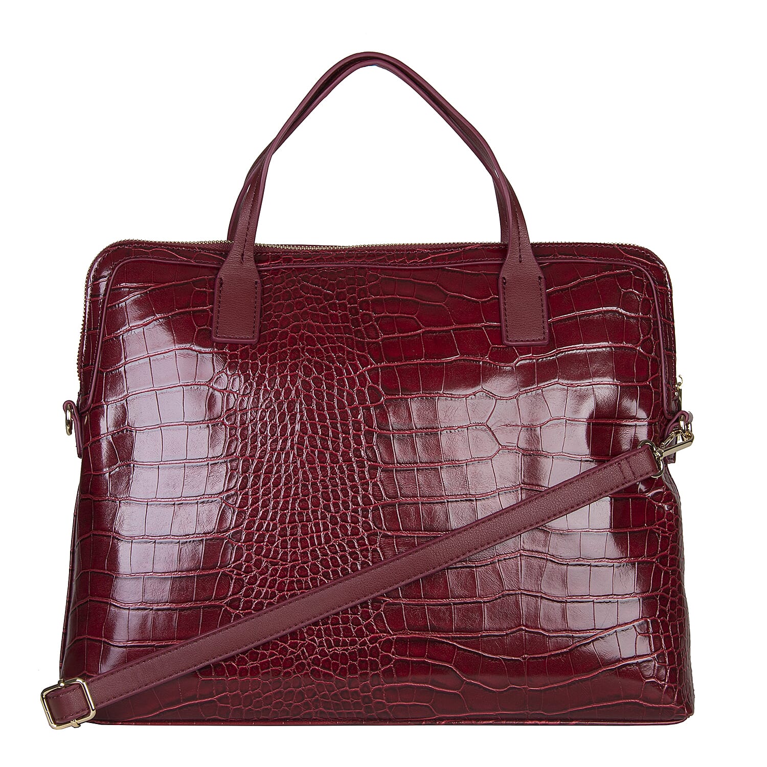 Bulaggi Collection - Cynthia Croco Print Laptop Bag with Slip Pocket at Front (40x31x06cm) - Burgundy