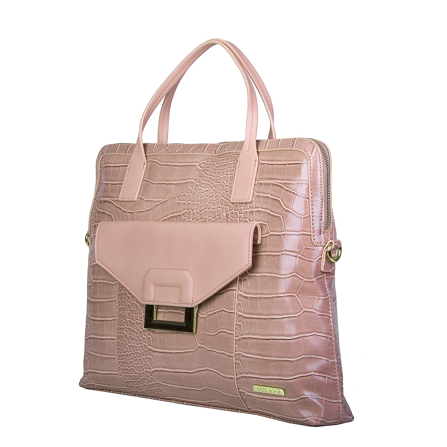 Bulaggi Collection - Cynthia Croco Print Laptop Bag with Slip Pocket at Front (40x31x06cm) - Dusty Pink