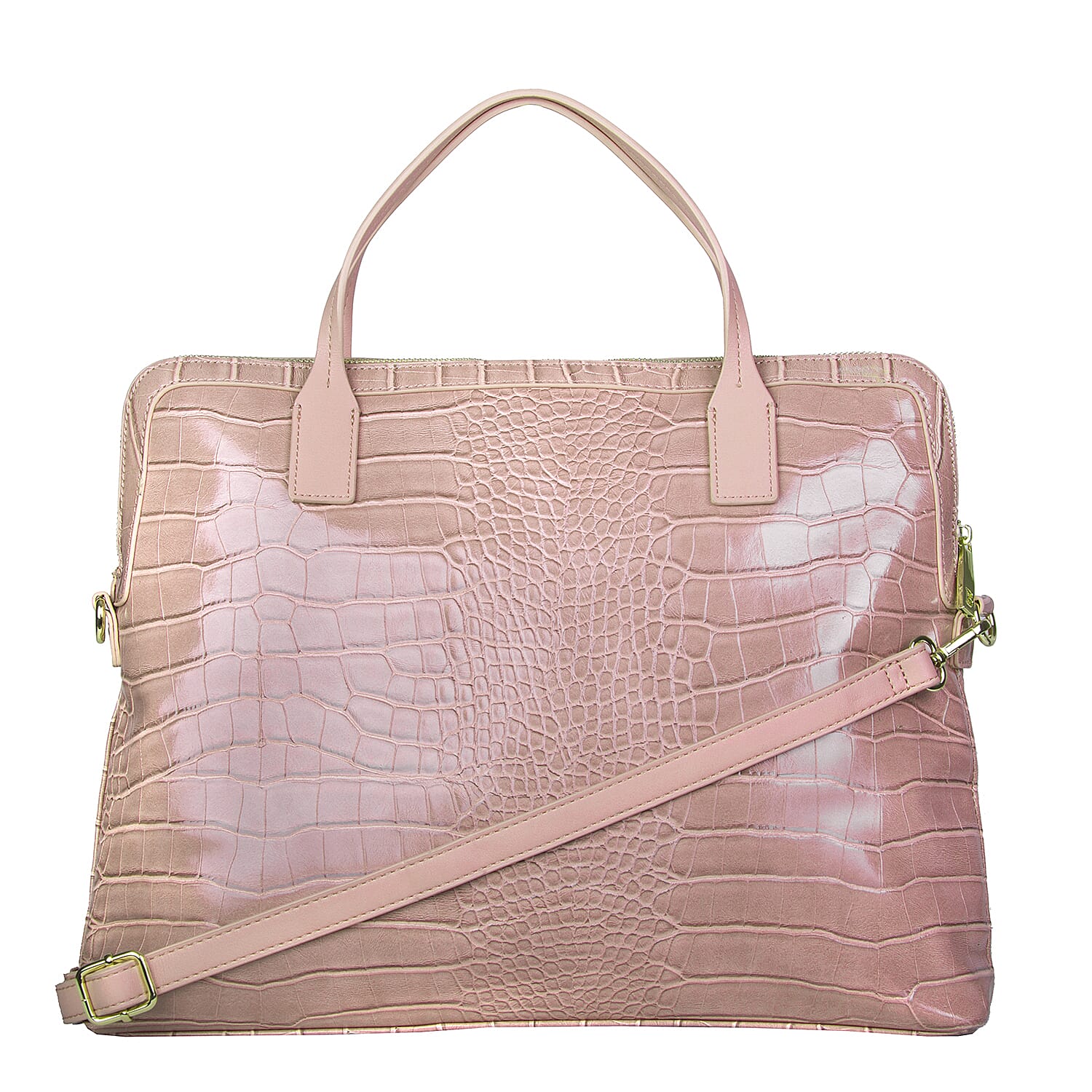 Bulaggi Collection - Cynthia Croco Print Laptop Bag with Slip Pocket at Front (40x31x06cm) - Dusty Pink