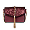 Bulaggi Collection - Calla Crossbody Bag with Metallic Pattern Flap and Adjustable Shoulder Strap (17x13x8cm) - Burgundy