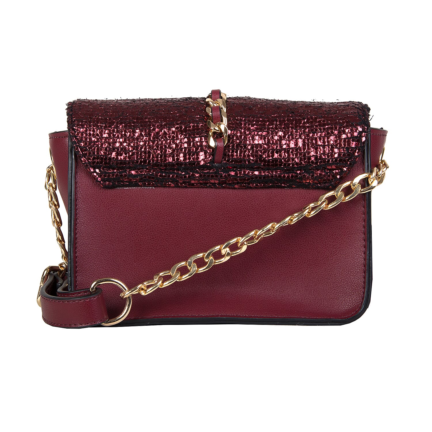 Bulaggi Collection - Calla Crossbody Bag with Metallic Pattern Flap and Adjustable Shoulder Strap (17x13x8cm) - Burgundy
