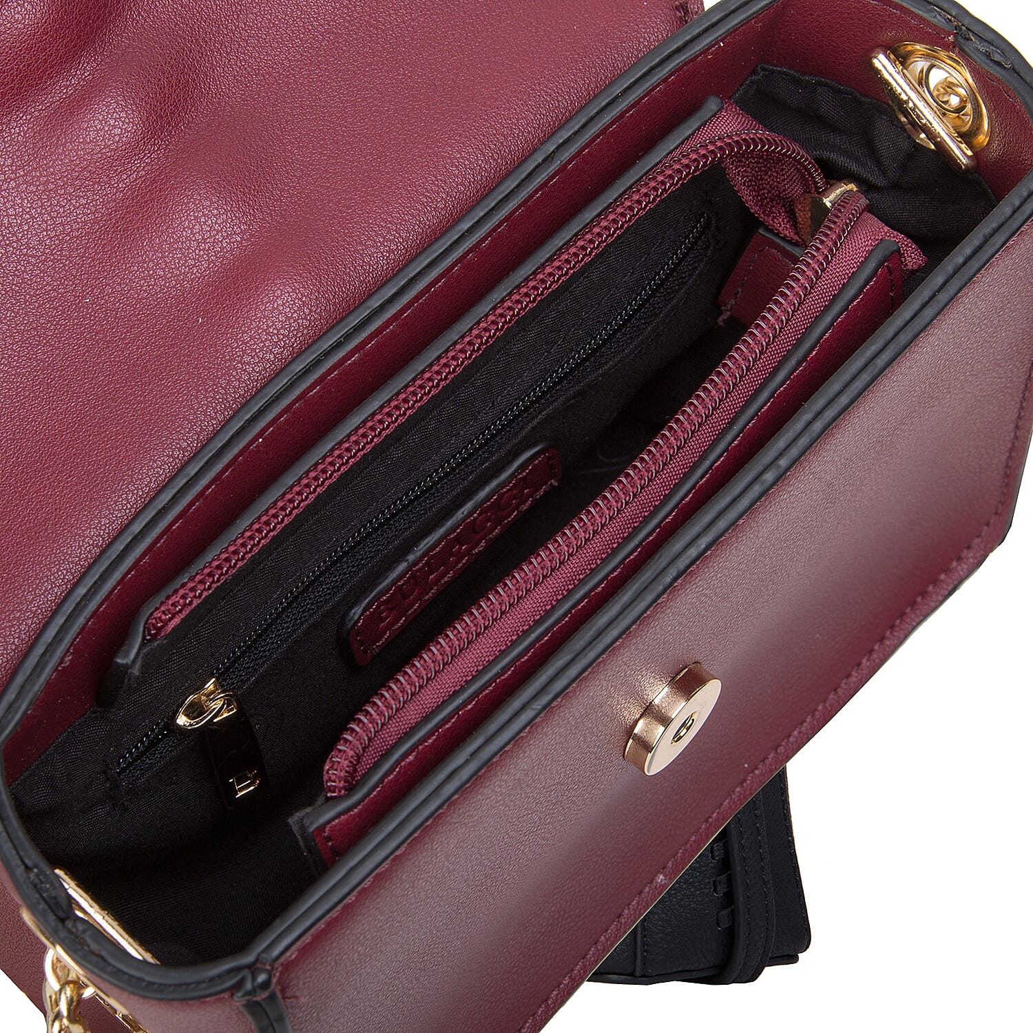 Bulaggi Collection - Calla Crossbody Bag with Metallic Pattern Flap and Adjustable Shoulder Strap (17x13x8cm) - Burgundy