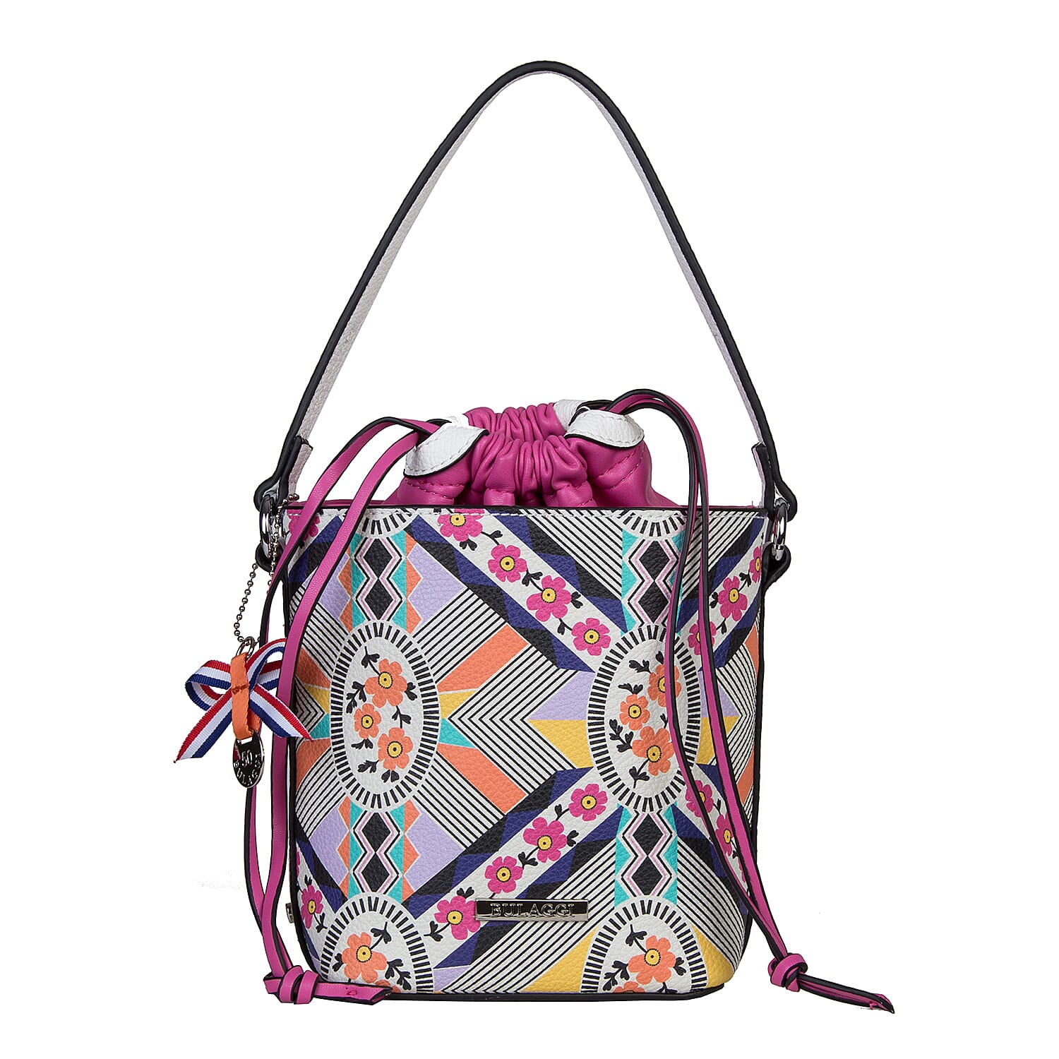 Bulaggi Collection - Annemarieke Bucket Bag with Drawstring Closure (15x18x10cm) - Pink, Grey and Multi Colour