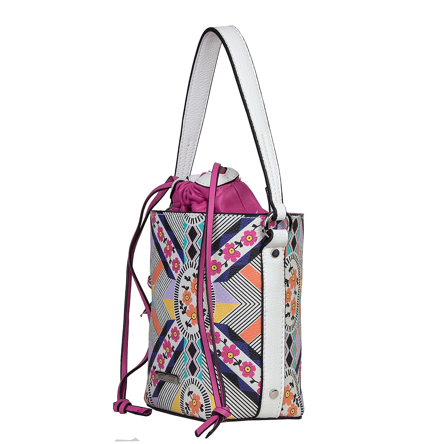 Bulaggi Collection - Annemarieke Bucket Bag with Drawstring Closure (15x18x10cm) - Pink, Grey and Multi Colour