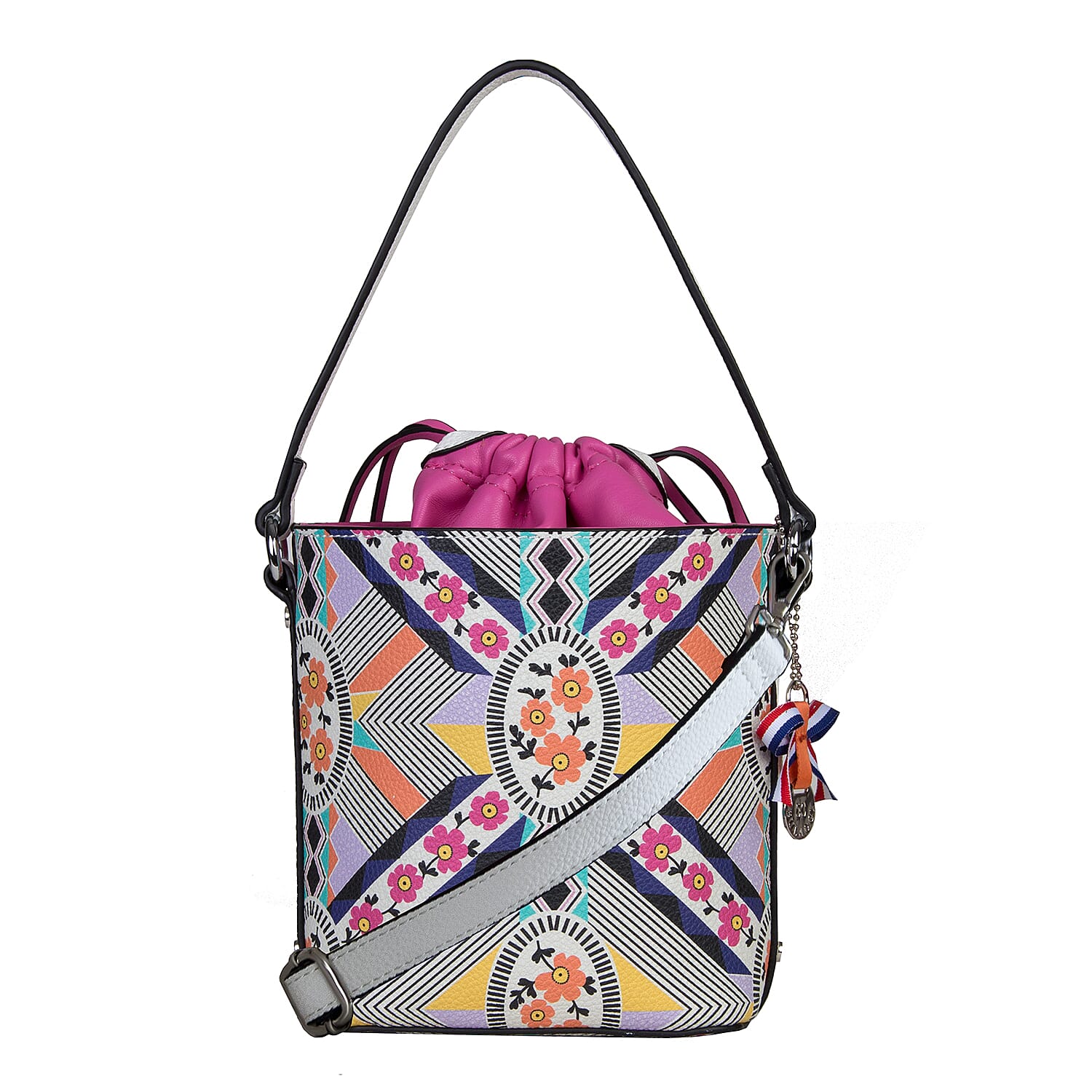 Bulaggi Collection - Annemarieke Bucket Bag with Drawstring Closure (15x18x10cm) - Pink, Grey and Multi Colour