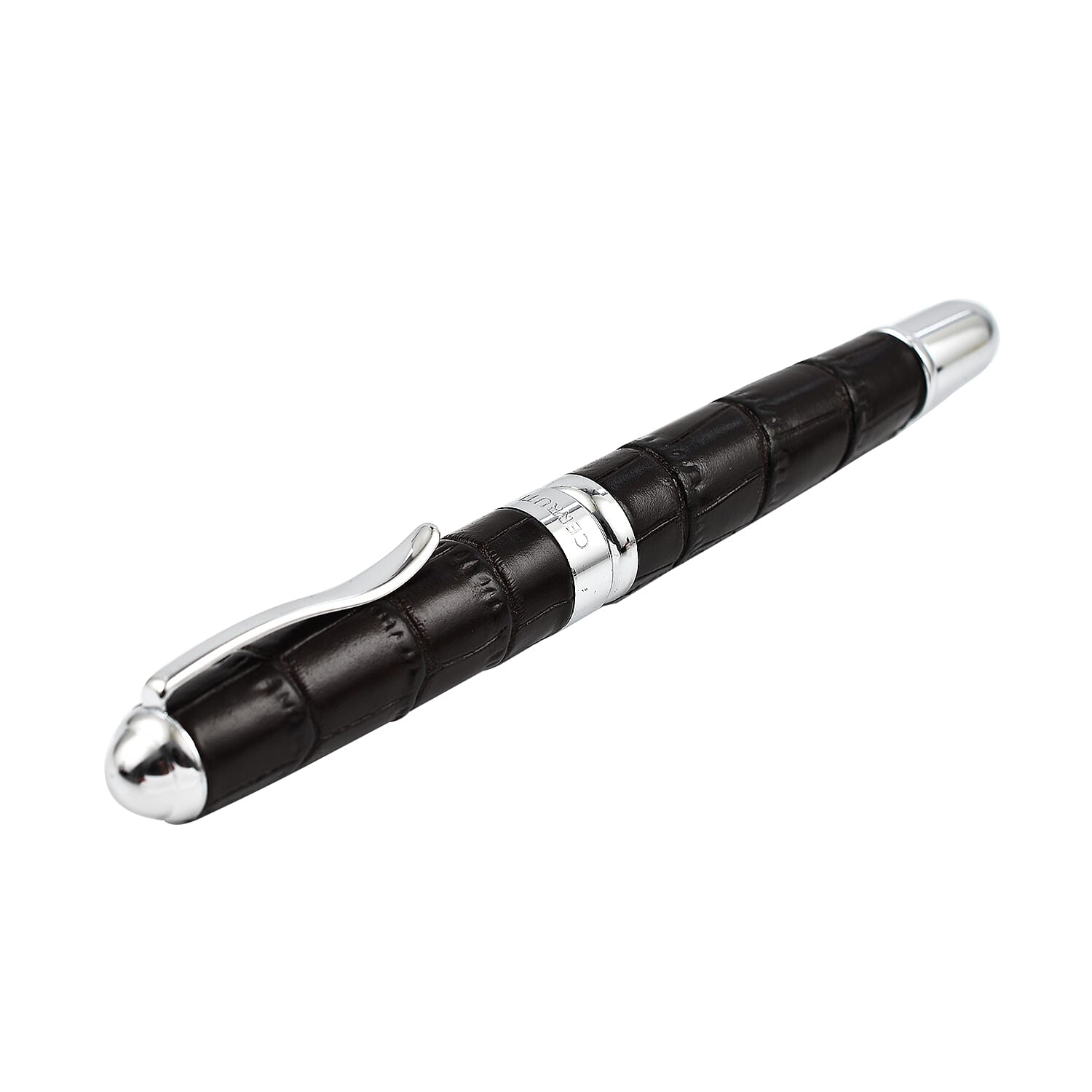 Cerruti- Ecaille Roller Pen in Leather - Brown