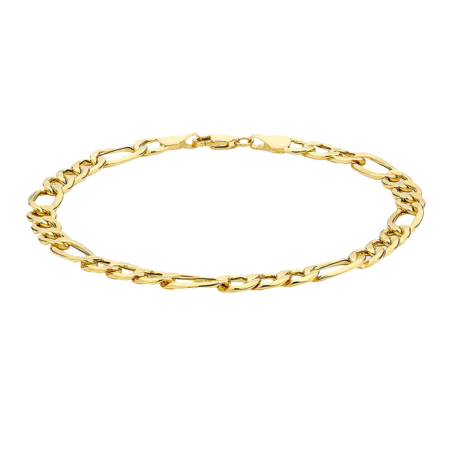 9K Yellow Gold Diamond Cut Figaro Bracelet (Size 7.5)