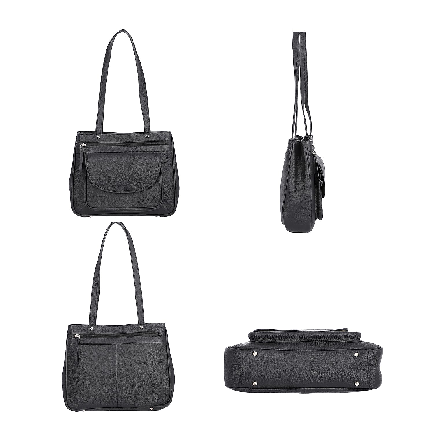 Super Soft Genuine Nappa Leather Multi-Compartment Shoulder Bag in Black 