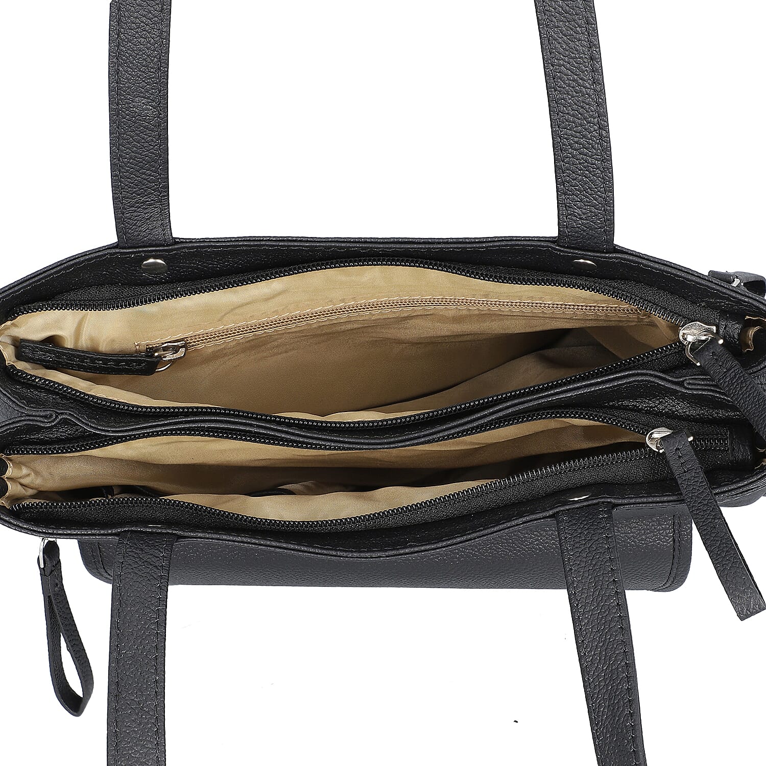 Super Soft Genuine Nappa Leather Multi-Compartment Shoulder Bag in Black 