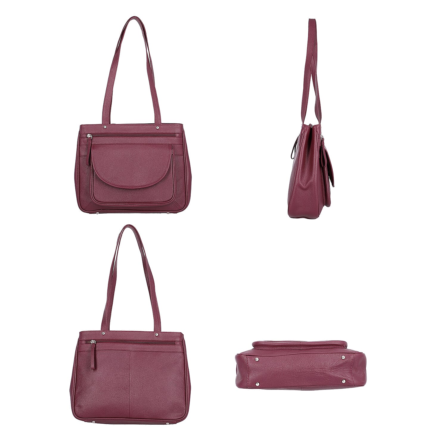 Super Soft 100% Genuine Nappa Leather Multi-Compartment Shoulder Bag in Burgundy (29x7.5x23cm)