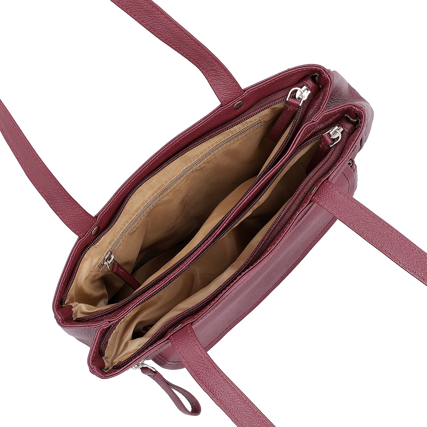 Super Soft 100% Genuine Nappa Leather Multi-Compartment Shoulder Bag in Burgundy (29x7.5x23cm)