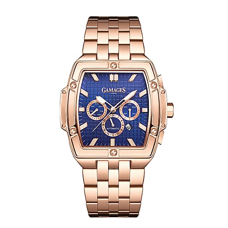 GAMAGES OF LONDON Limited Edition Hand Assembled Magnitude Automatic in Rose Gold and Navy Dial