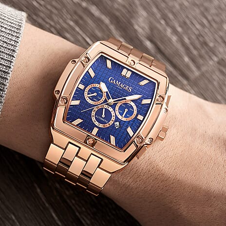 GAMAGES OF LONDON Limited Edition Hand Assembled Magnitude Automatic in Rose Gold and Navy Dial