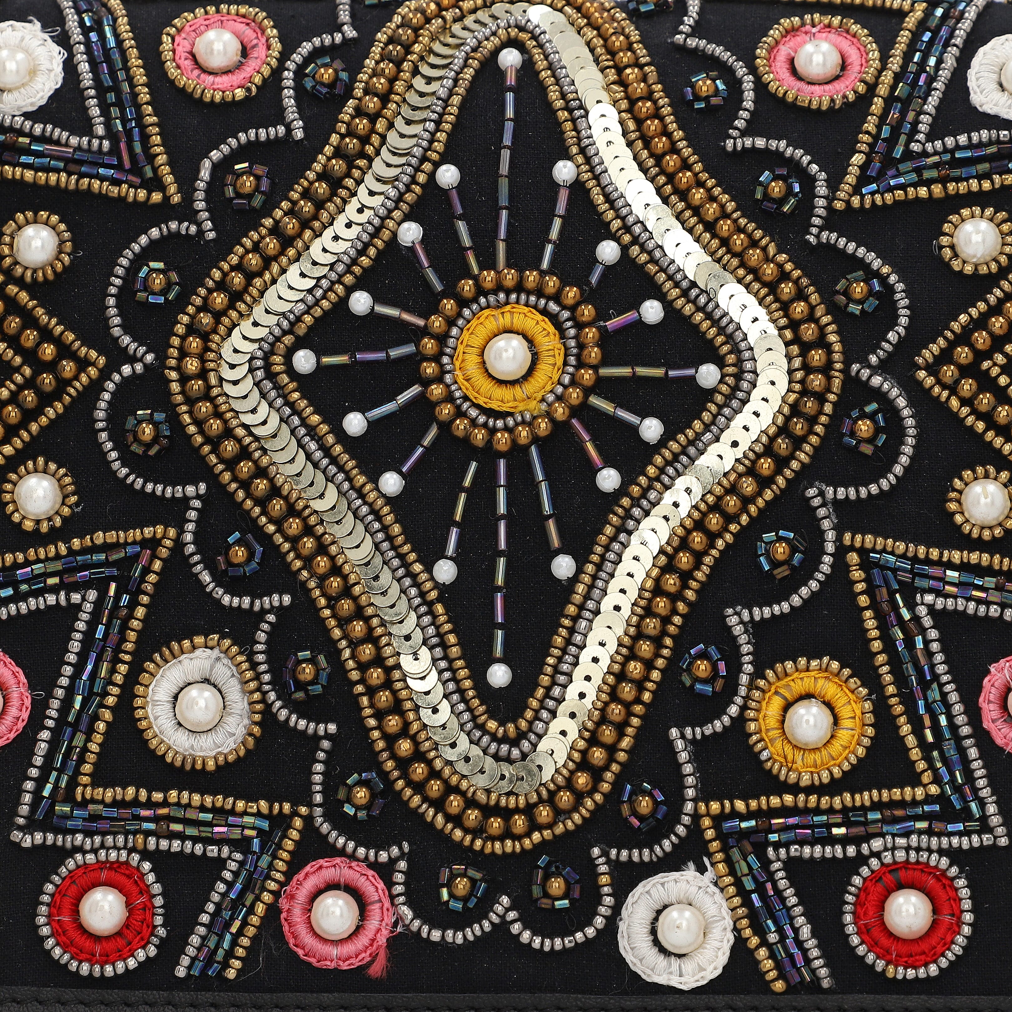 Genuine Leather Black Crossbody Bag with Multi Colour Embellishments (28x25x6cm)