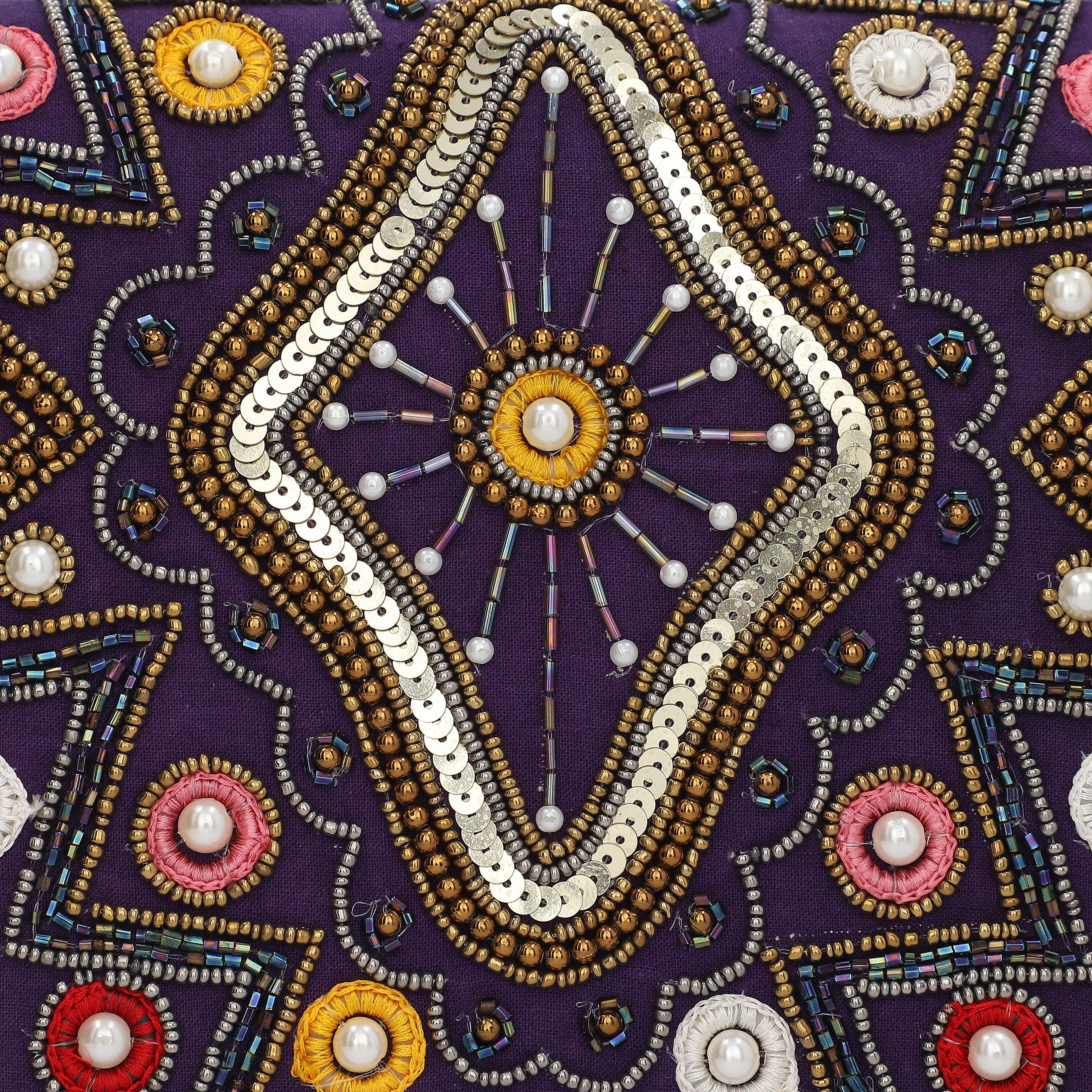 100% Genuine Leather Purple Crossbody Bag with Multi Colour Embellishments (28x25x6cm)