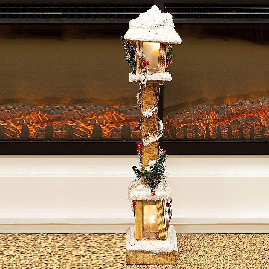 60cm LED Snow Tipped Wood Lamp Post