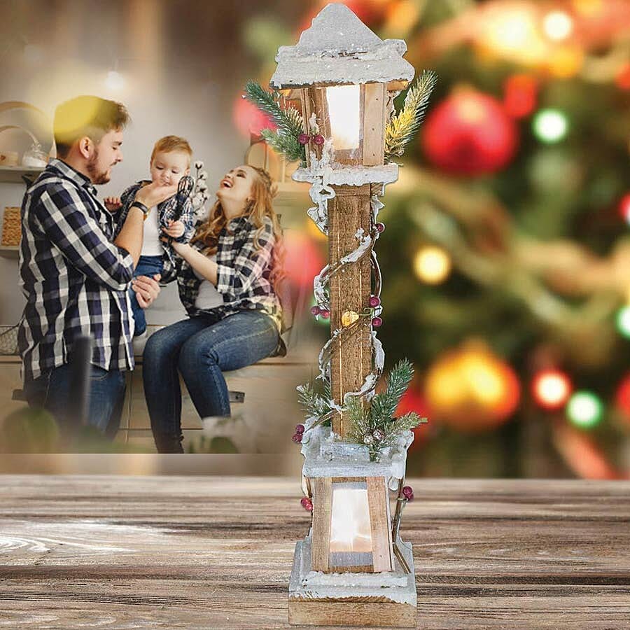 60cm LED Snow Tipped Wood Lamp Post