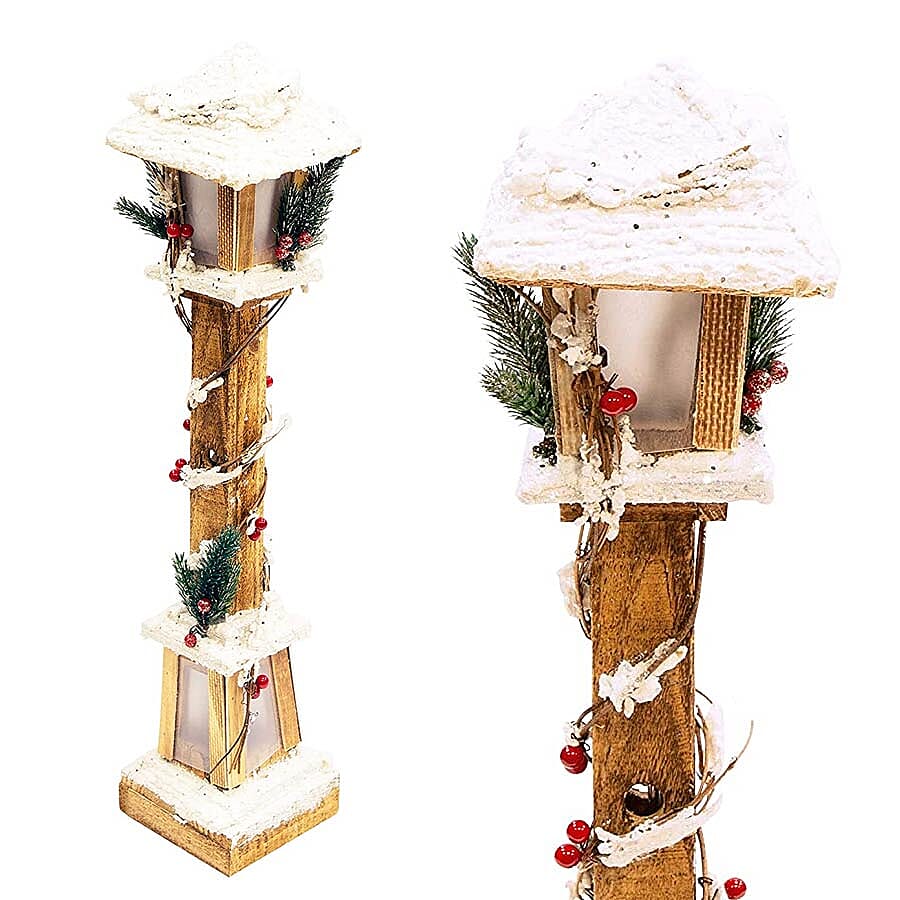 60cm LED Snow Tipped Wood Lamp Post