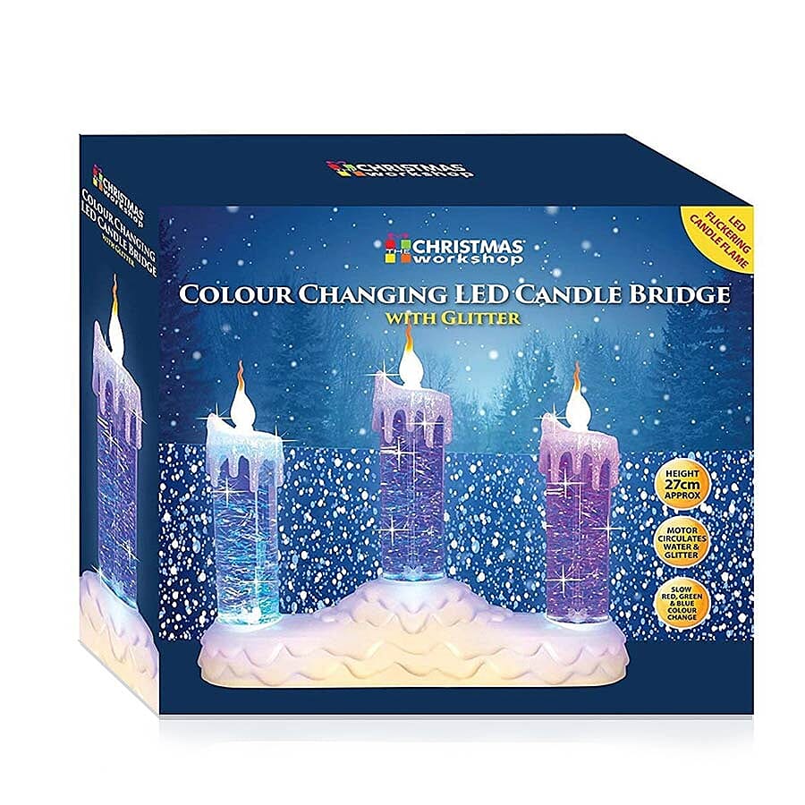 3 LED Colour Changing Water and Glitter Candle Bridge