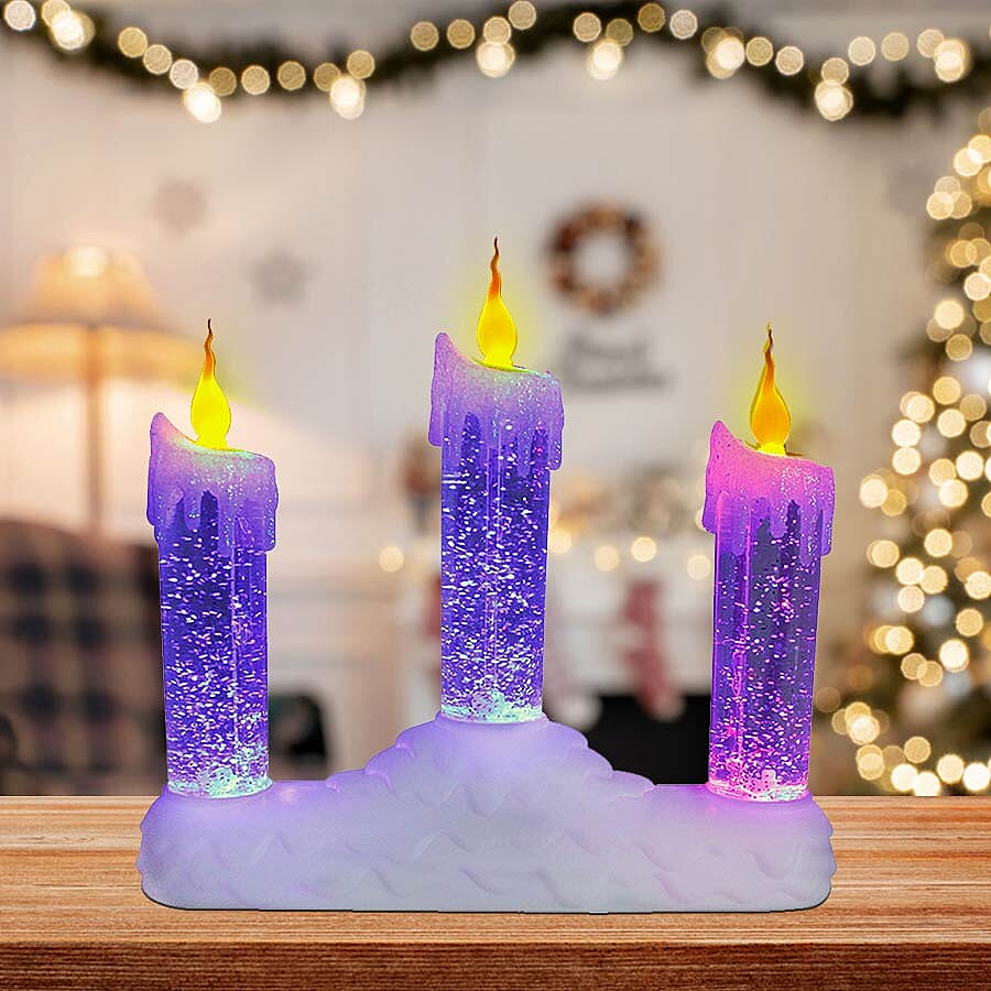 3 LED Colour Changing Water and Glitter Candle Bridge
